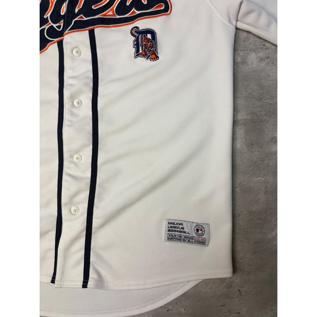 Vintage Detroit Tigers MLB Script Spellout Baseball Jersey Size Large