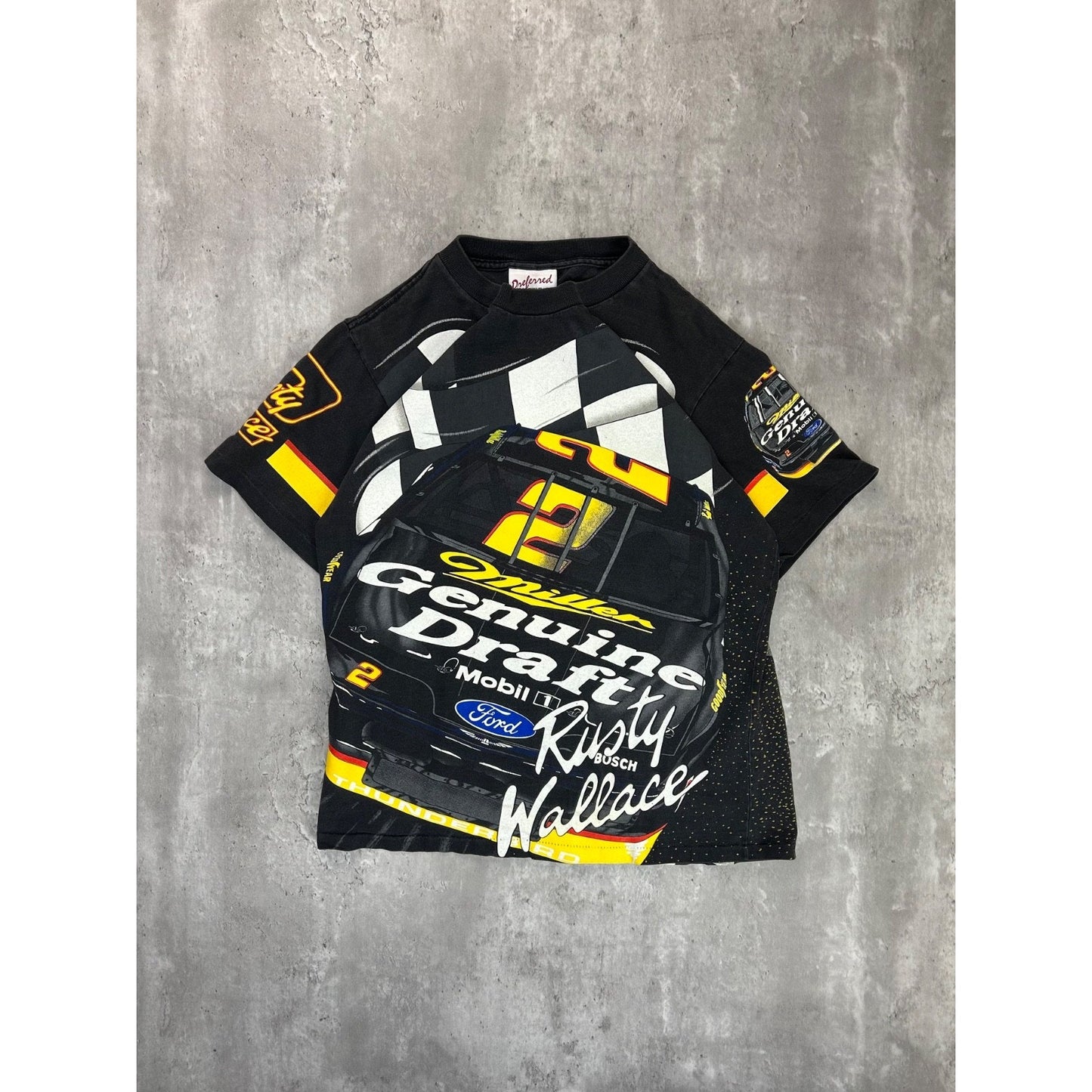 Vintage 90s Rusty Wallace #2 Nascar All Over Print Racing T-Shirt Size Medium