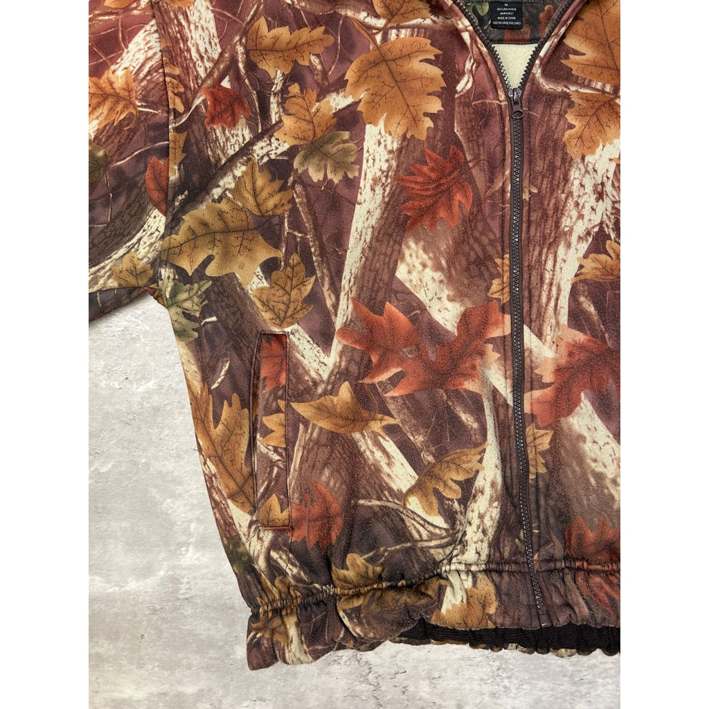 Vintage 90s Fall Tree Camo Full Zip Hooded Hunting Jacket Size XL