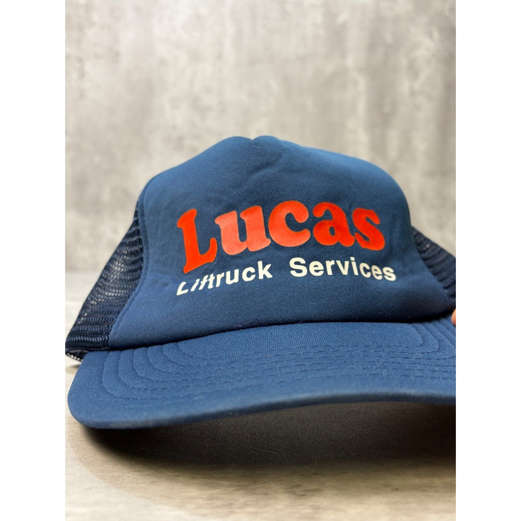 Vintage 80s/90s Lucas Lifttruck Services Spellout Trucker Snapback Hat OSFA