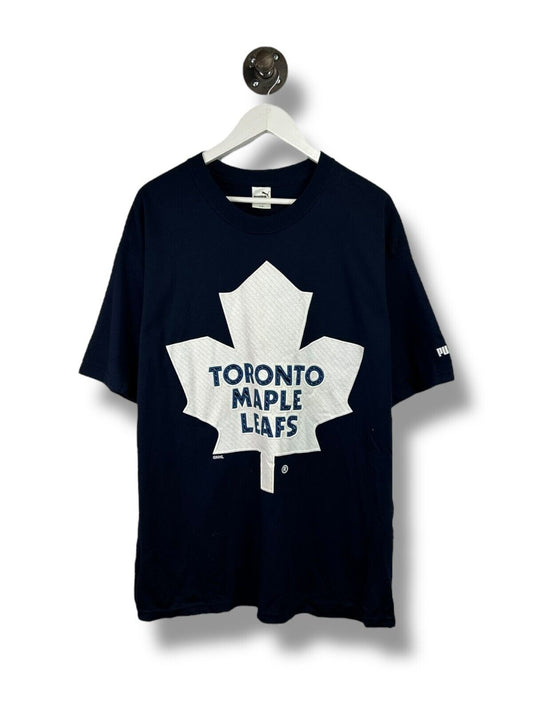 Vintage 90s Toronto Maple Leafs NHL Big Graphic Hockey T-Shirt Size Large Blue