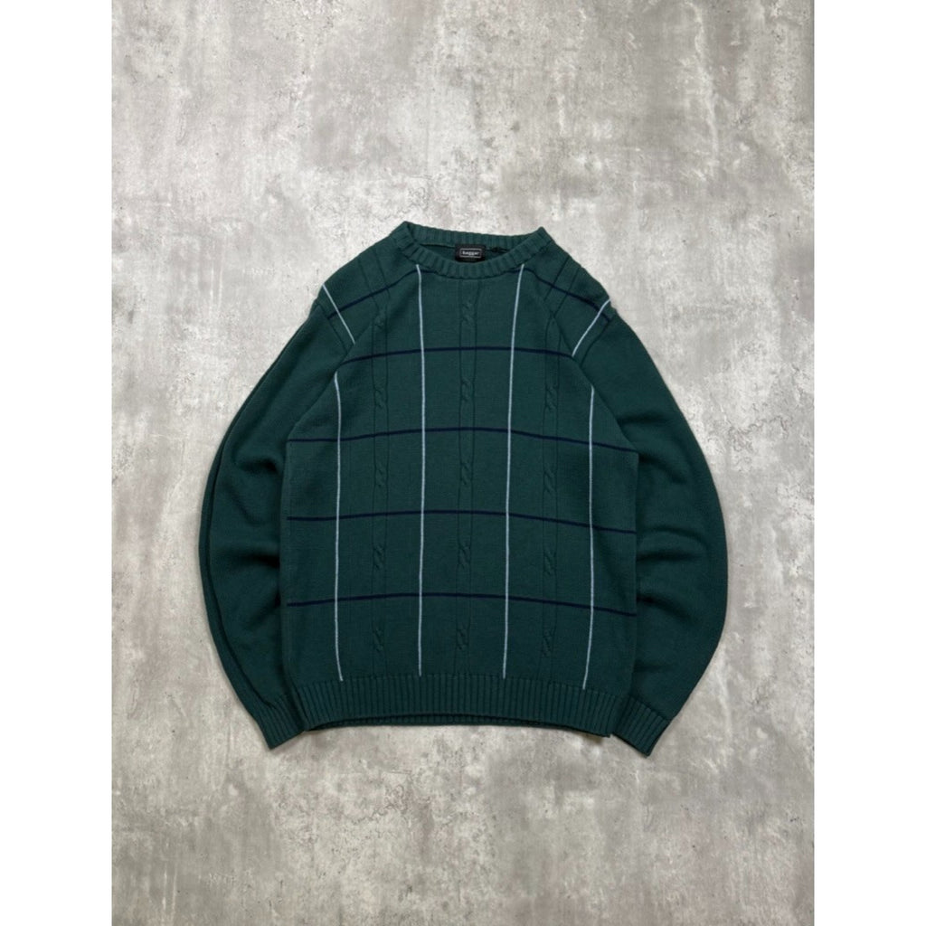 Vintage Haggar Geometric Checkered Pattern Textured Knit Sweater Size Large