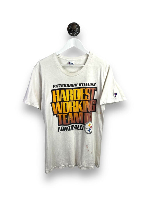 Vtg 1997 Pittsburgh Steelers NFL Hardest Working Team Graphic T-Shirt Size Large