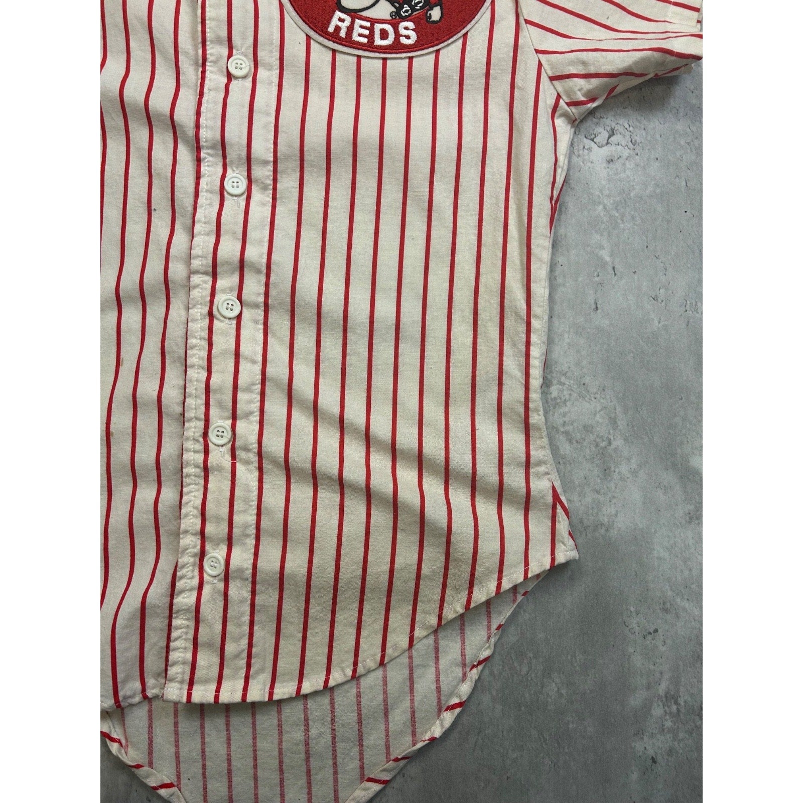 Vintage 90s Cincinnati Reds MLB Pinstripe Stitched Baseball Jersey Size Small