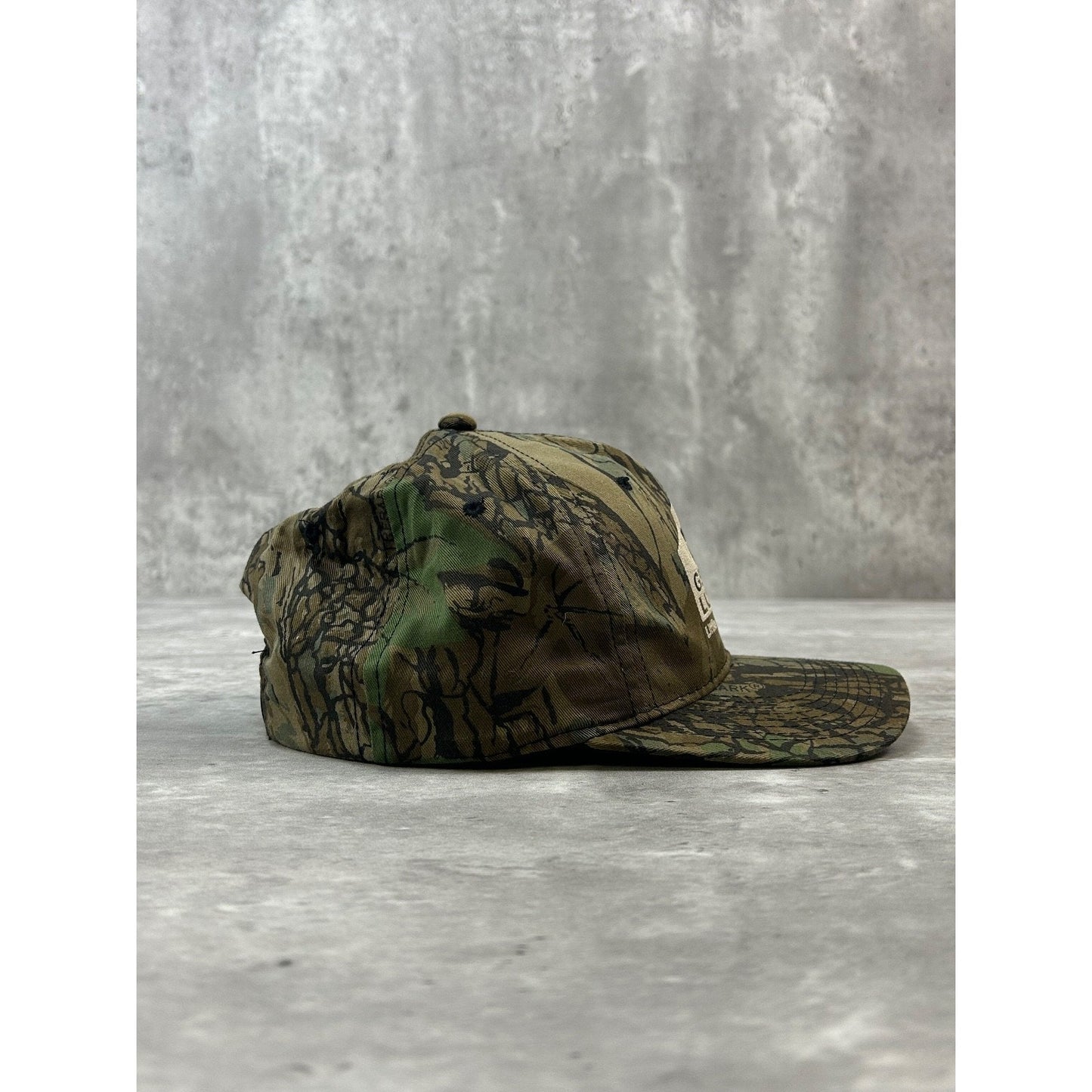 Vintage 90s George Lumber Tree Camo Hunting Spellout Snapback Hat OSFA