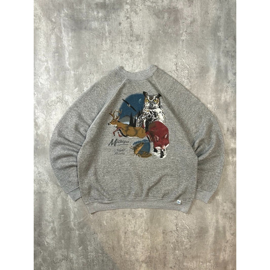 Vintage 80s Michigan Animals Nature Graphic Destination Sweatshirt Size XL