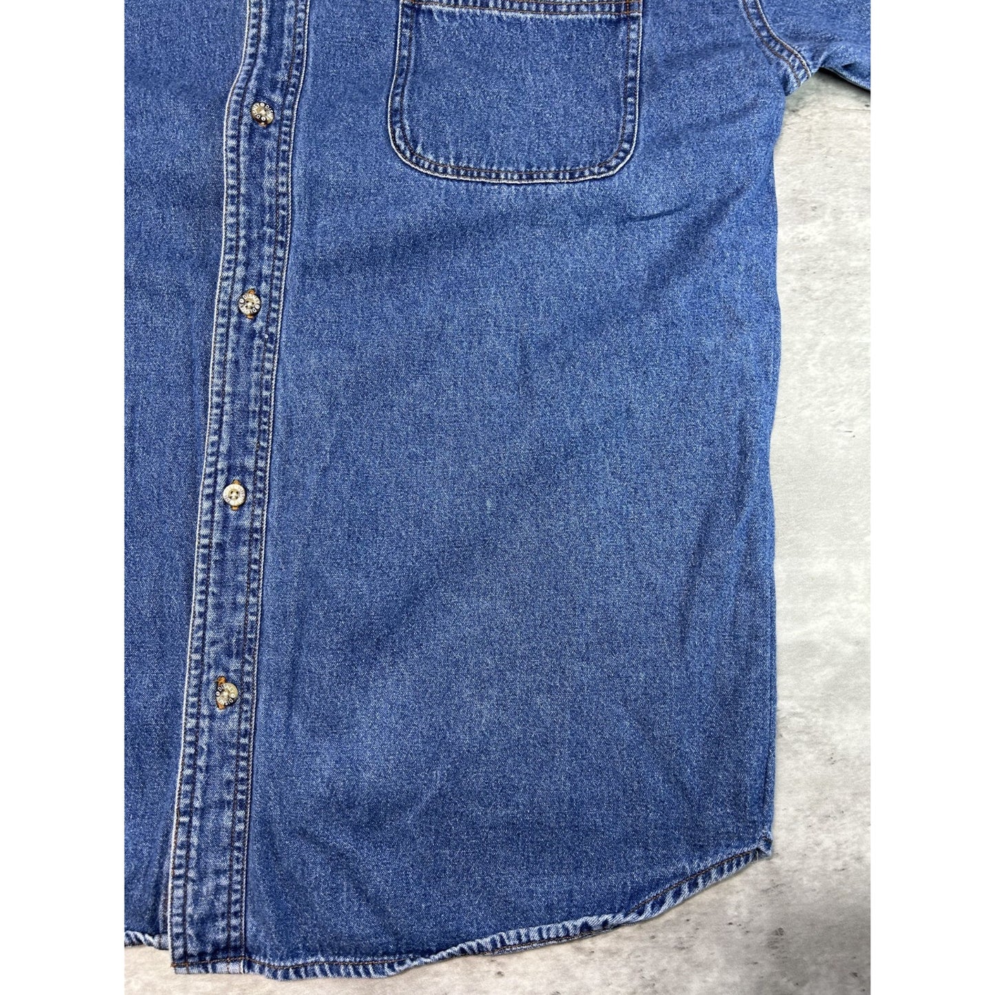VTG 90s Disney Seven Dwarves Dark Wash Denim Long Sleeve Button Up Shirt Large