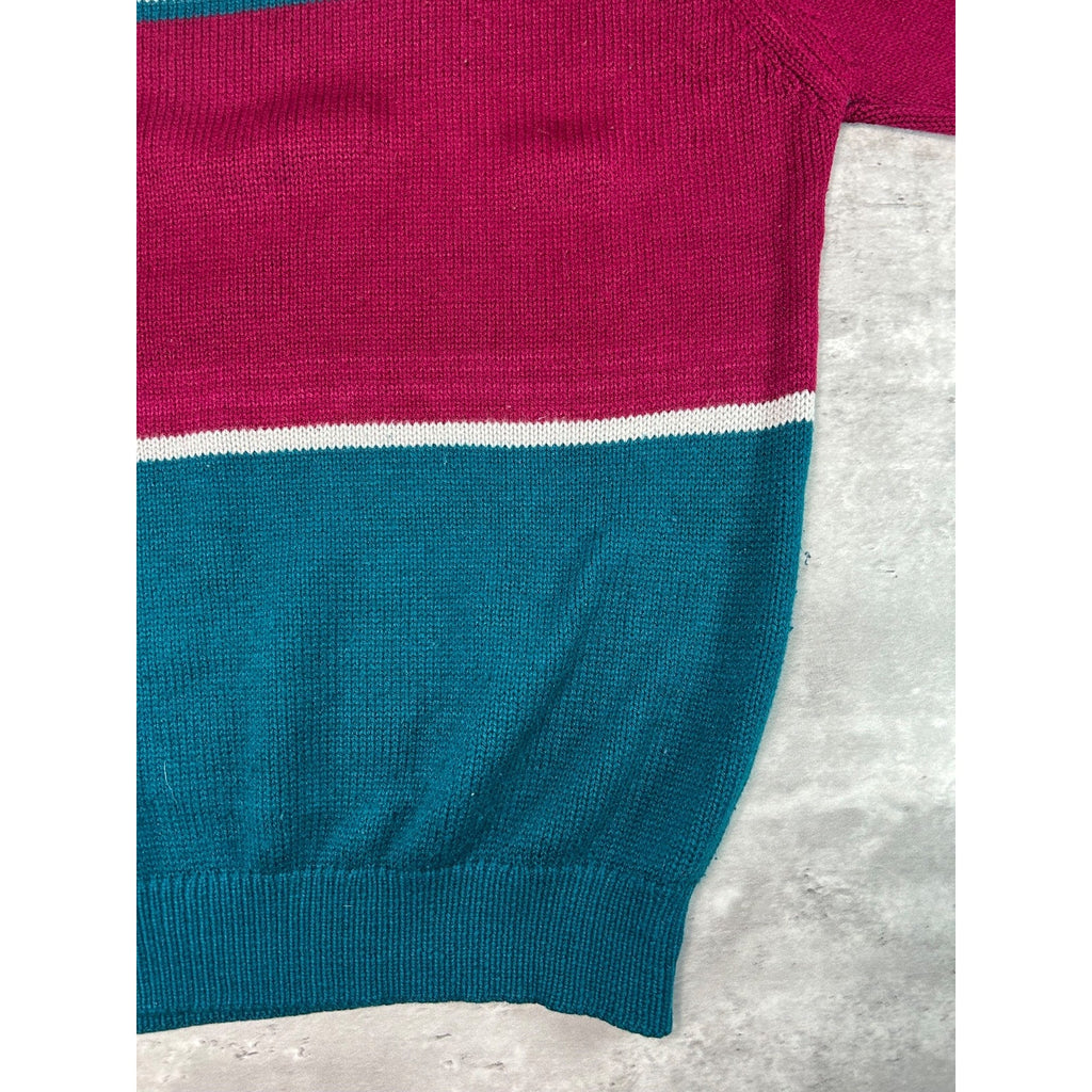 Vintage John R Marks Tri Colour Striped Pullover Knit Sweater Size XL