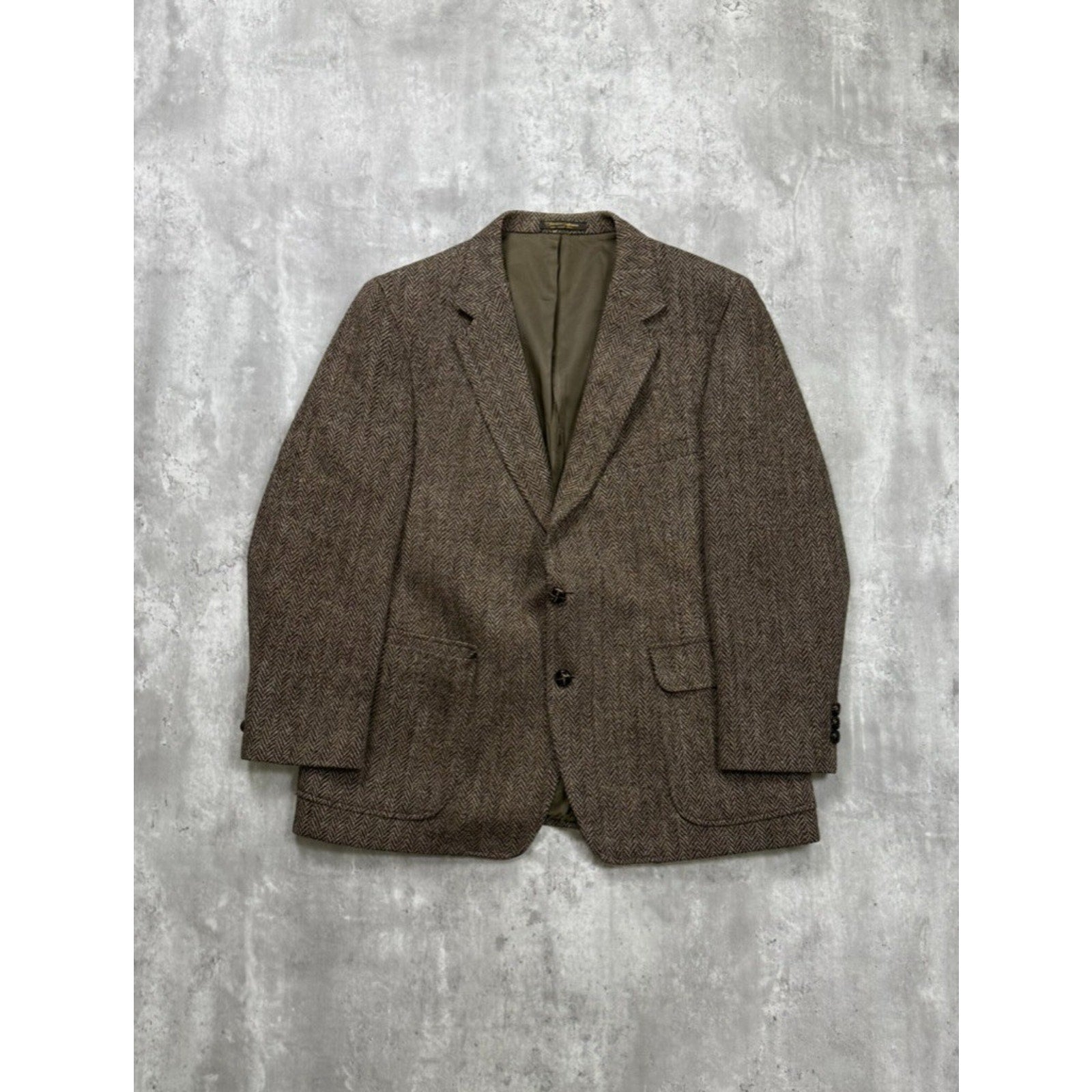 Vintage 1970s 80s Harris Tweed Brown Herringbone Sport Jacket Size Large