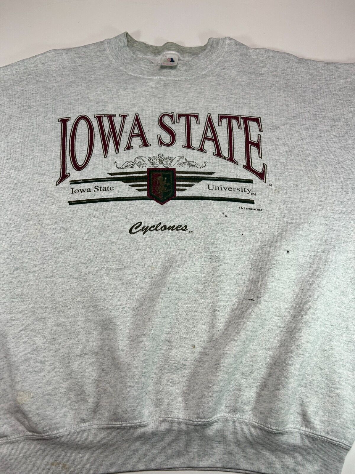 Vintage 90s Iowa State Cyclones NCAA Collegiate Crest Sweatshirt Size 2XL Gray