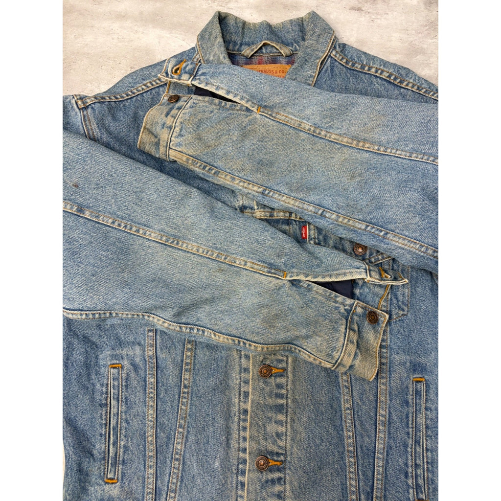 Vintage Levis Red Tab Blanket Lined Medium Wash Denim Trucker Jacket Size Large