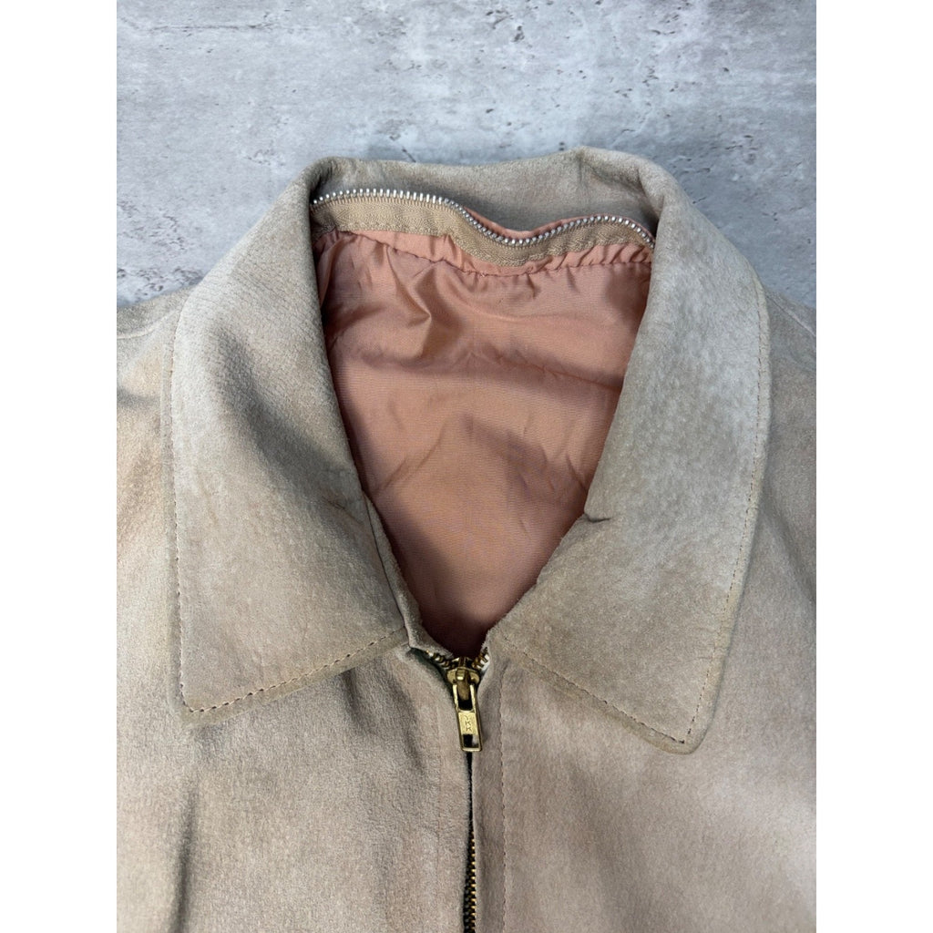 Vintage 90s Suede Earth Tone Full Zip Collared Bomber Jacket Size XL
