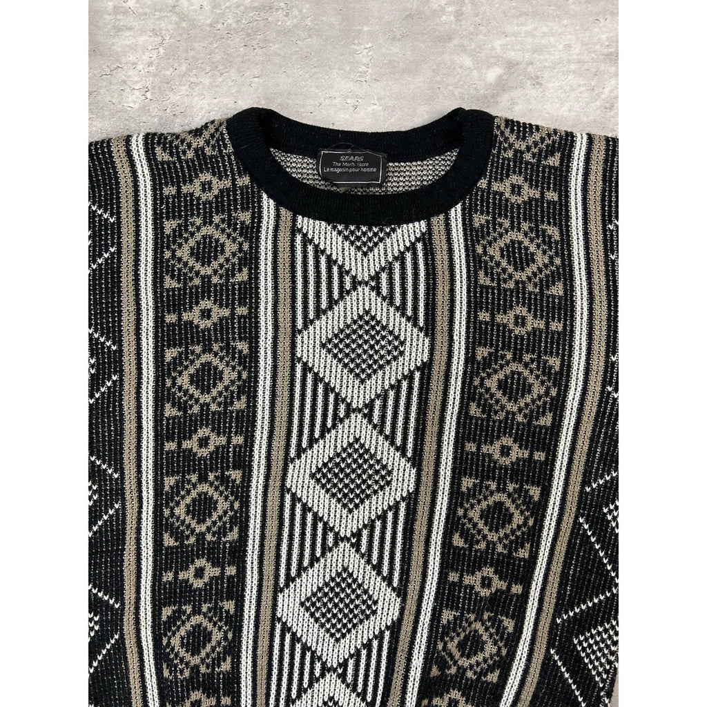 Vintage 80s Sears Geometric Striped Print Pullover Knit Sweater Size Medium