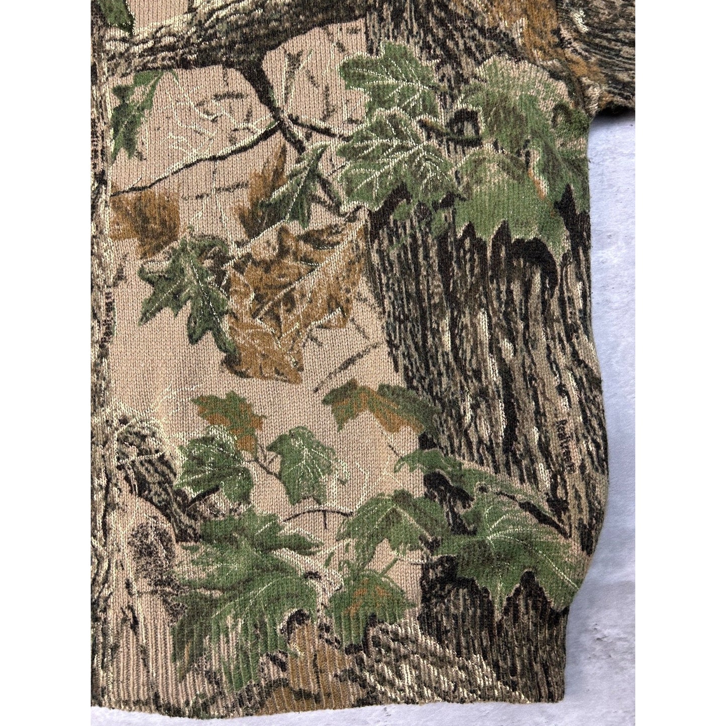 Vintage 80s/90s Saf-T-Bak Tree Camo Hunting 1/4 Button Knit Sweater Size 3XL