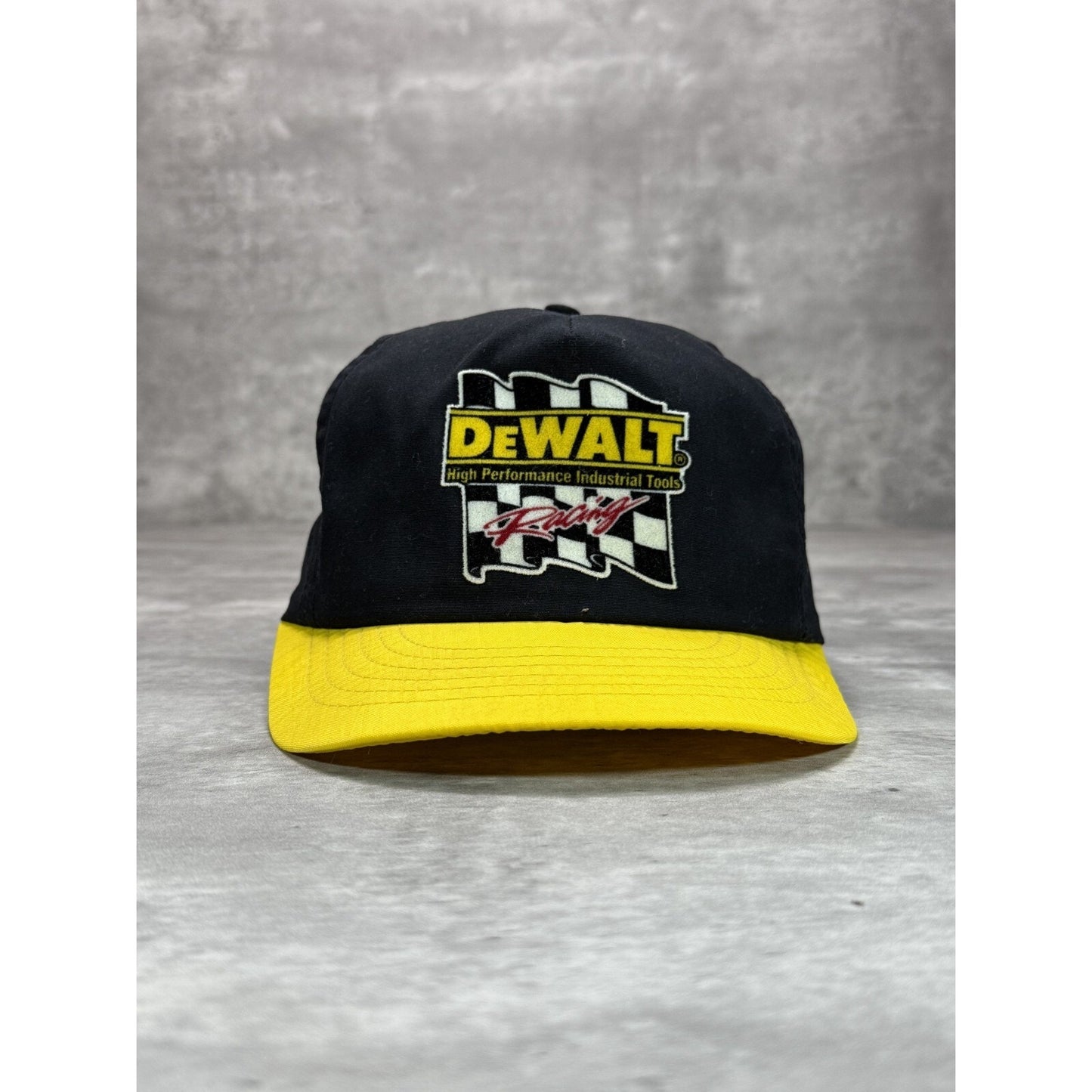 Vintage DeWalt Racing Team NASCAR Embroidered Flag Snapback Hat OSFA