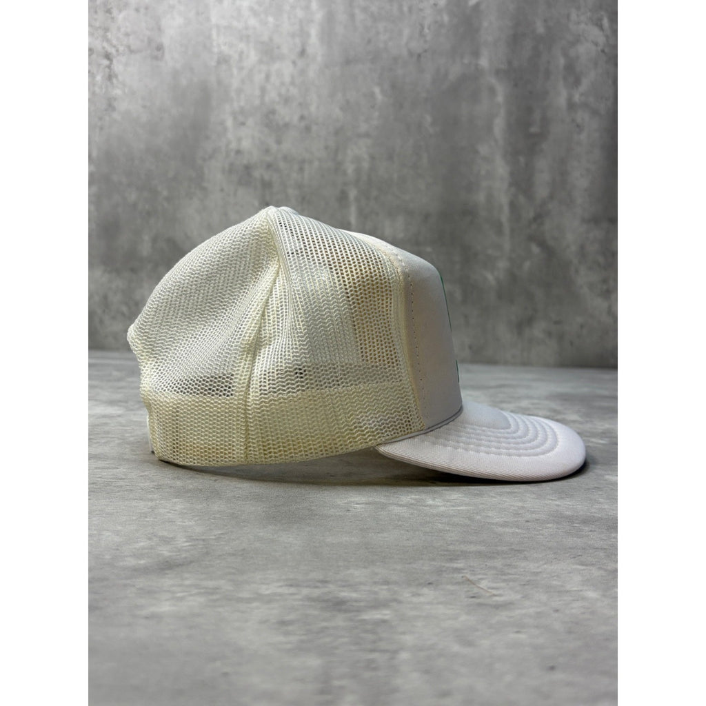 Vintage 80s Quaker State Graphic Logo White Trucker Snapback Hat OSFA