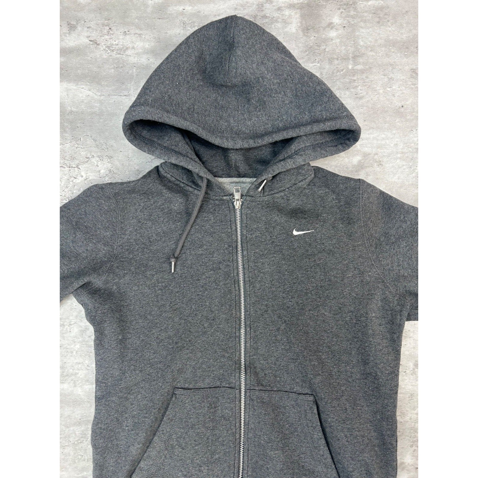 Nike Embroidered Swoosh Full Zip Hooded Gray Sweatshirt Size YOUTH Medium