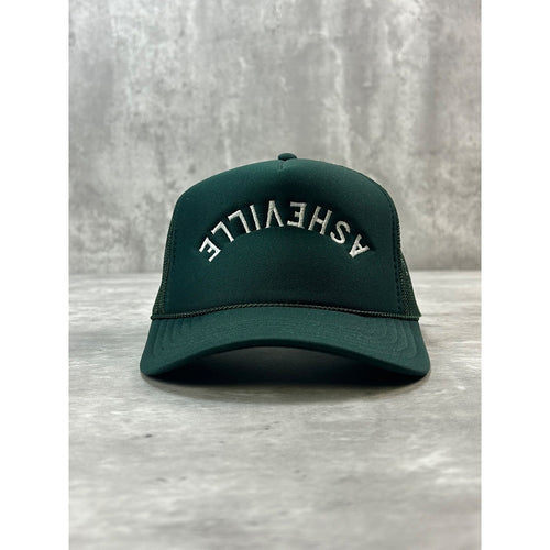 Ashville Upside Down Embroidered Spellout Trucker Snapback Hat OSFA Green