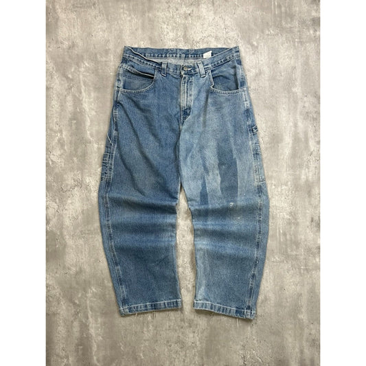 Vintage Faded Glory Medium Wash Denim Faded WorkWear Carpenter Pants Size 34