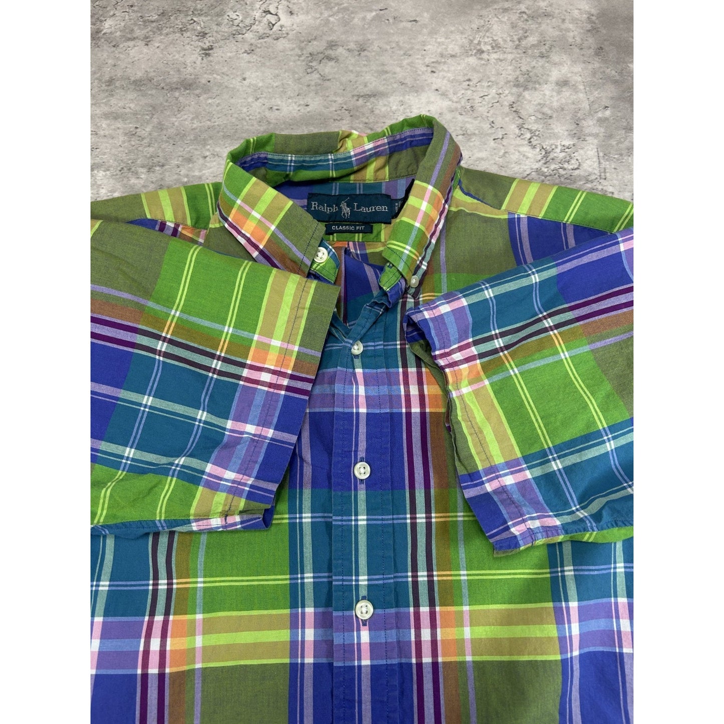 VTG Polo Ralph Lauren Plaid Short Sleeve Reworked Cropped Button Up Shirt Medium