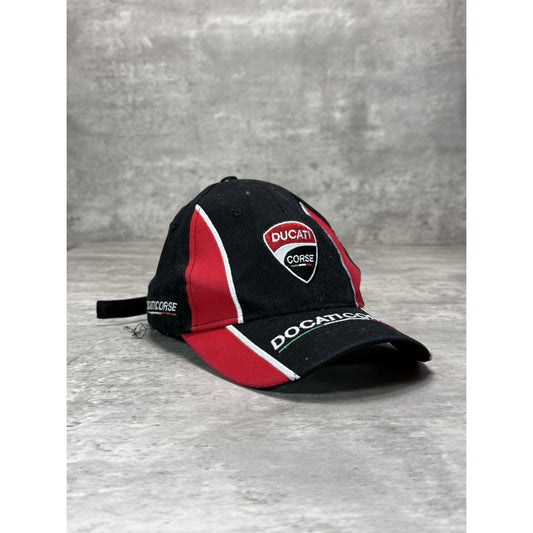 Vintage Ducati Corse Embroidered Crest Spellout Strapback Hat OSFA