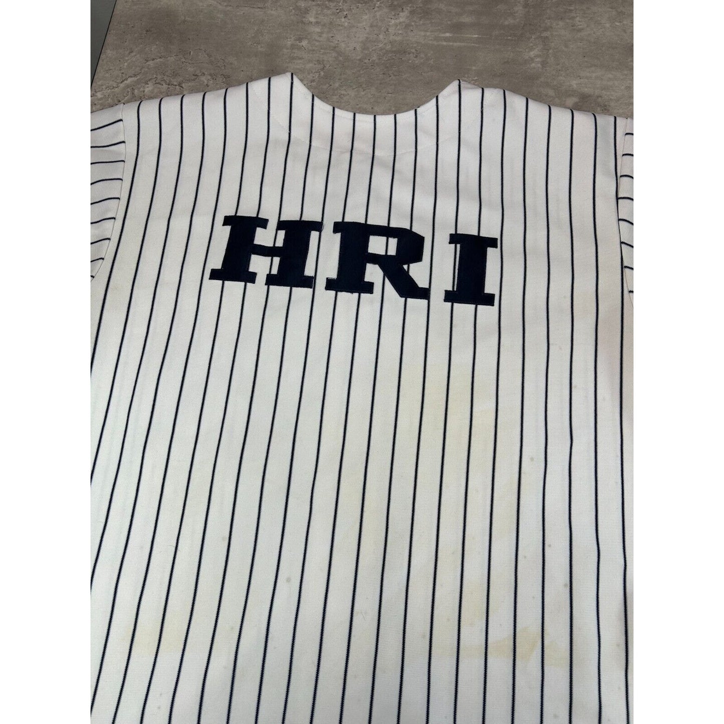 Vintage HRI #10 Embroidered Pinstripe Baseball Jersey Size XL White