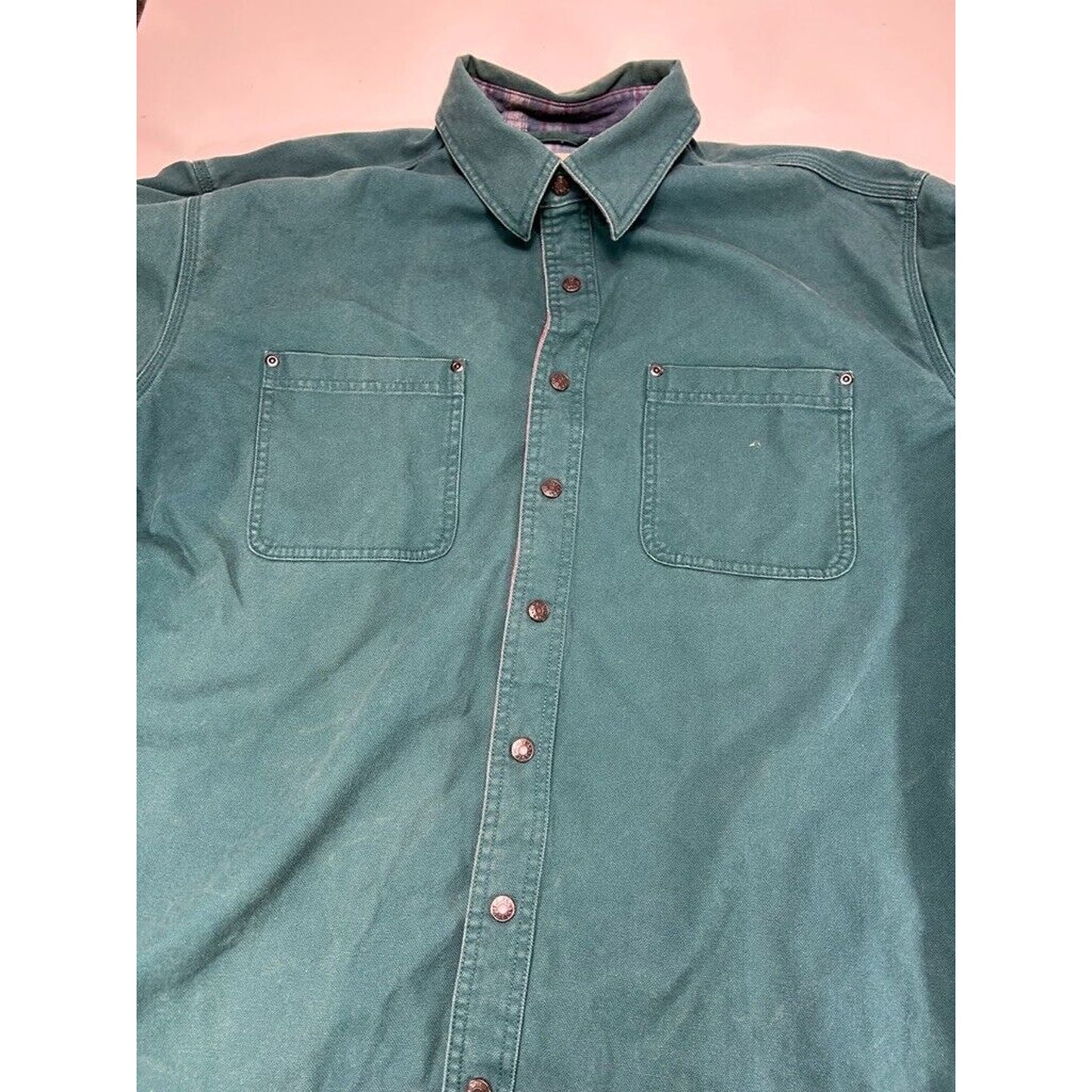 Vintage L.L. Bean Plaid Lined Long Sleeve Button Up Shirt Size 2XL Green