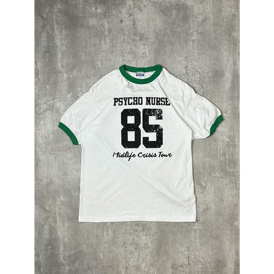Vintage 80s Psycho Nurse Midlife Crisis Tour Ringer T-Shirt Size Large