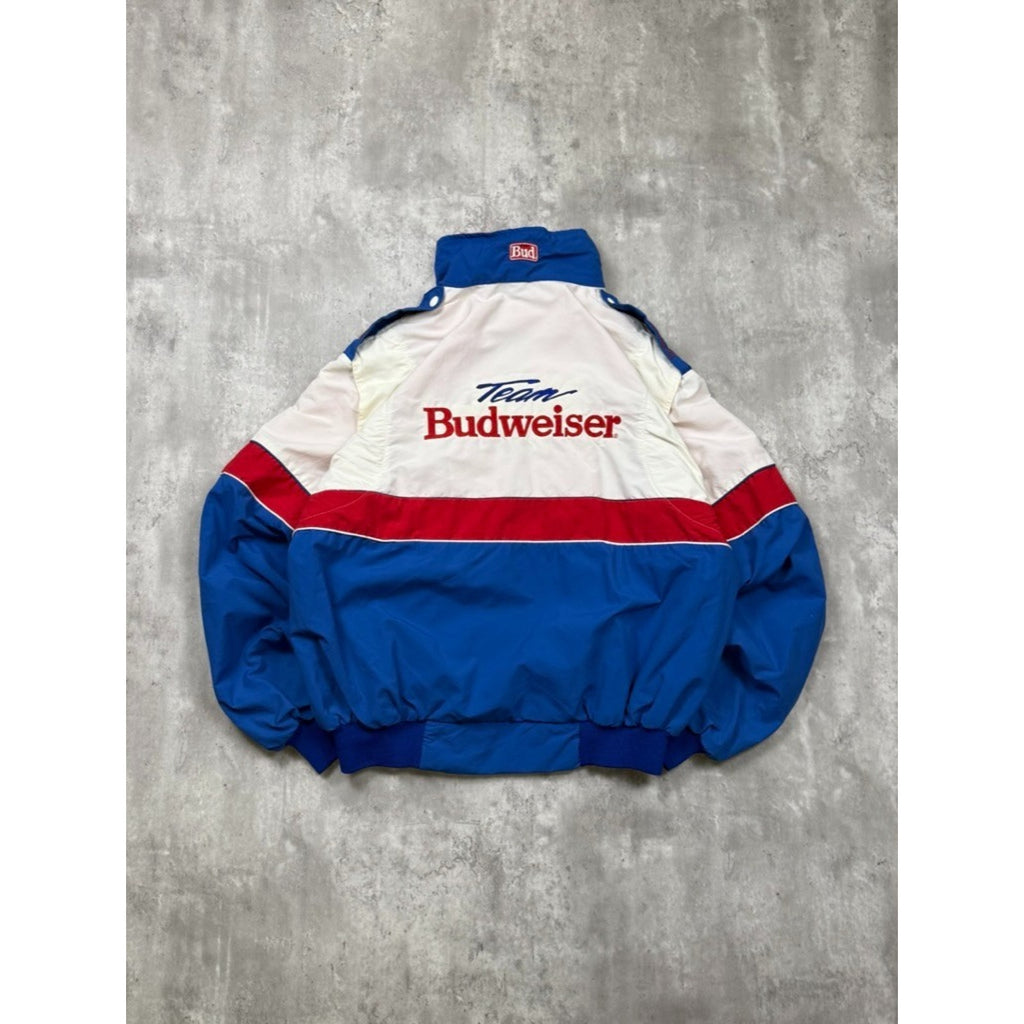 Vintage 90s Team Budweiser Nascar Team Full Zip Bomber Jacket Size XL