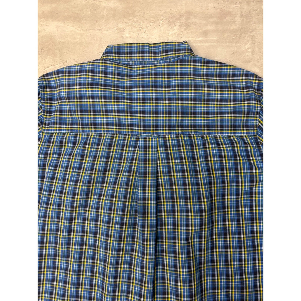 Vintage Chaps Embroidered Crest Plaid Cropped Button Up Shirt Size Large