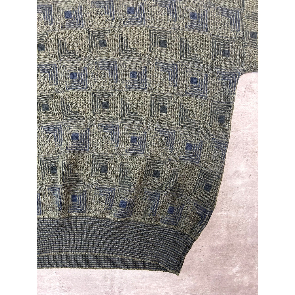 Vintage 90s Idea Lomo Abstract Checkered Print Knit Sweater Size Small