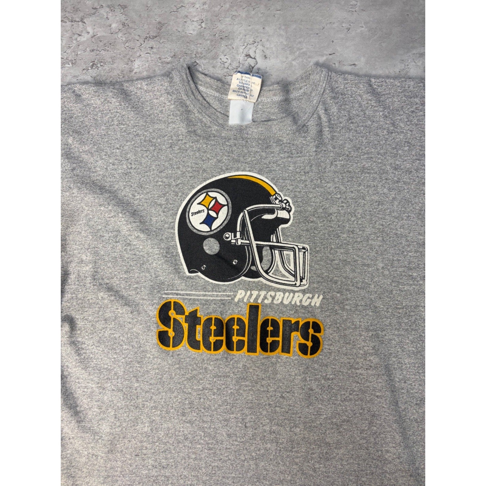 Vintage 80s Pittsburgh Steelers NFL Helmet Graphic Football T-Shirt Size Large