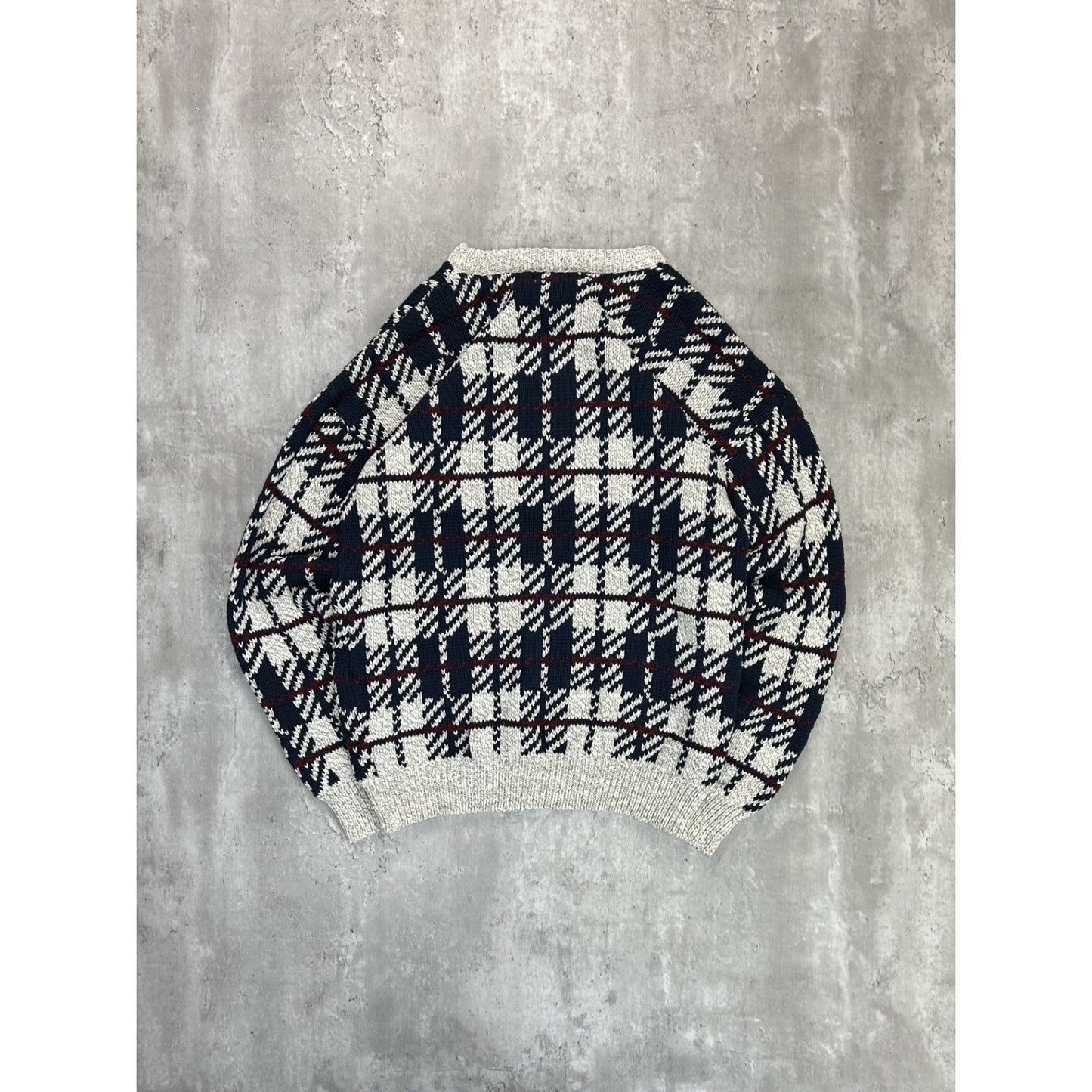 Vintage 90s Authentic Issue Plaid Print Pullover Ribbed Knit Sweater Size Large