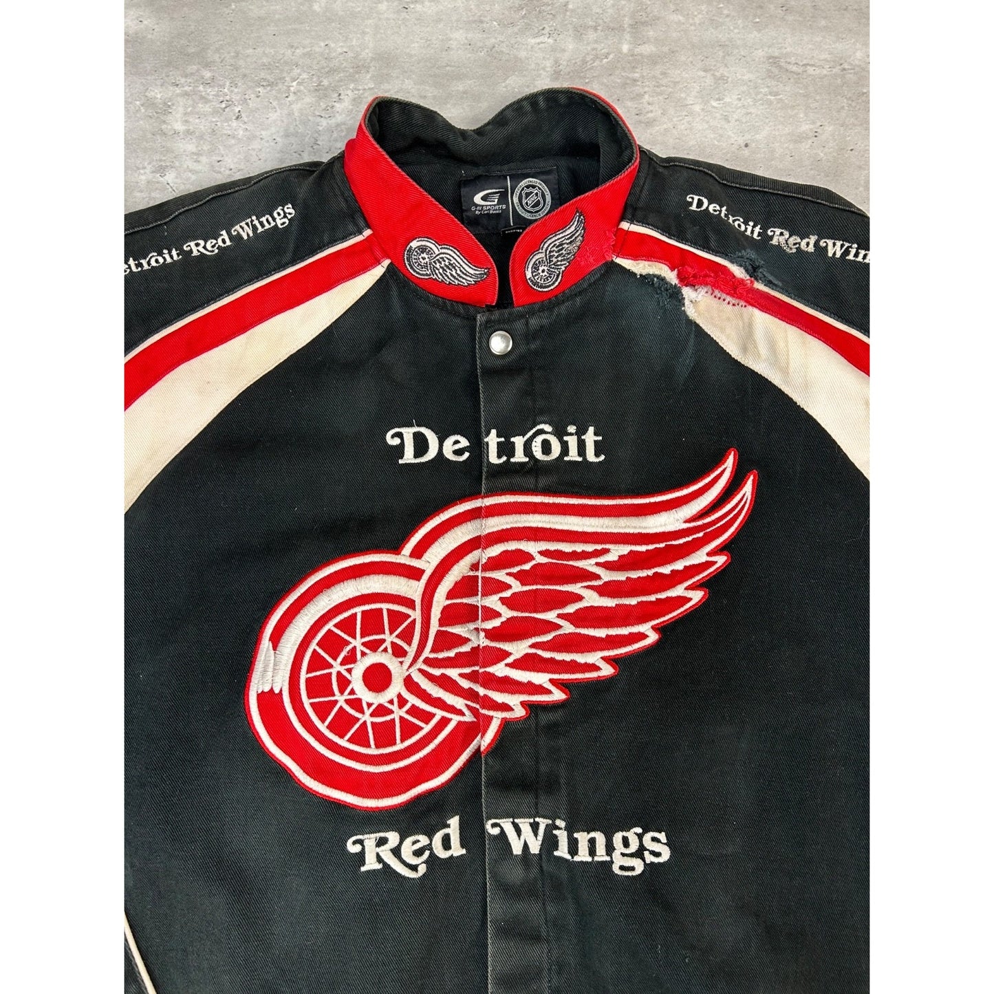 Vintage Detroit Red Wings NHL Embroidered Patched Bomber Jacket Size XL