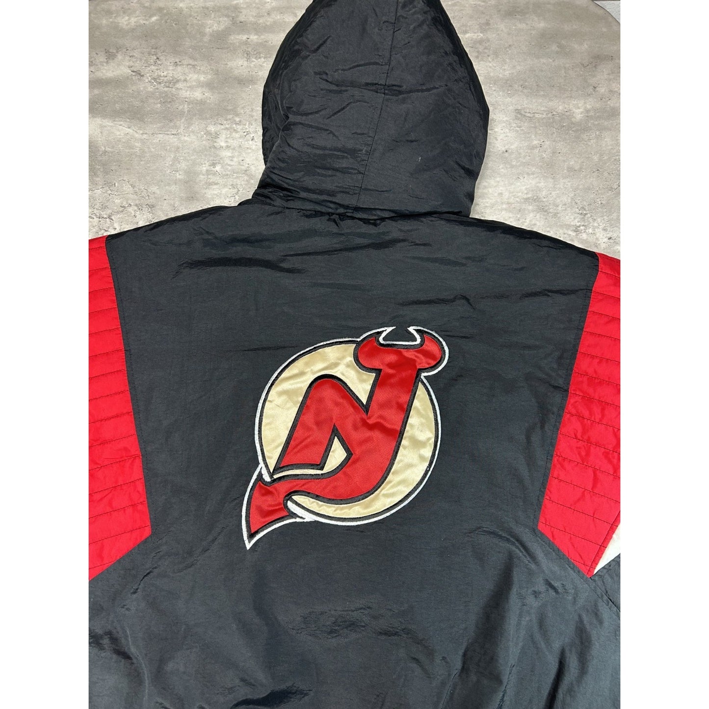 Vintage 90s New Jersey Devils NHL Starter 1/2 Pull Over Insulated Jacket Sz 2XL