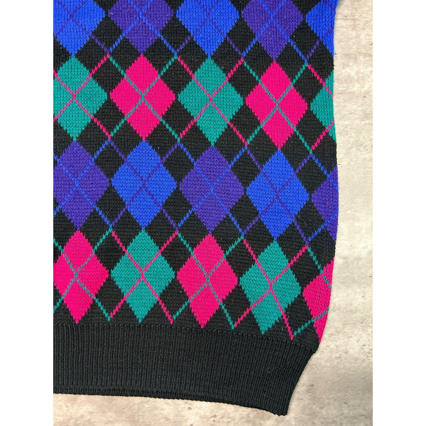Vintage 90s C.S.T Studio Argyle Print Pullover Ribbed Knit Sweater Size 2XL