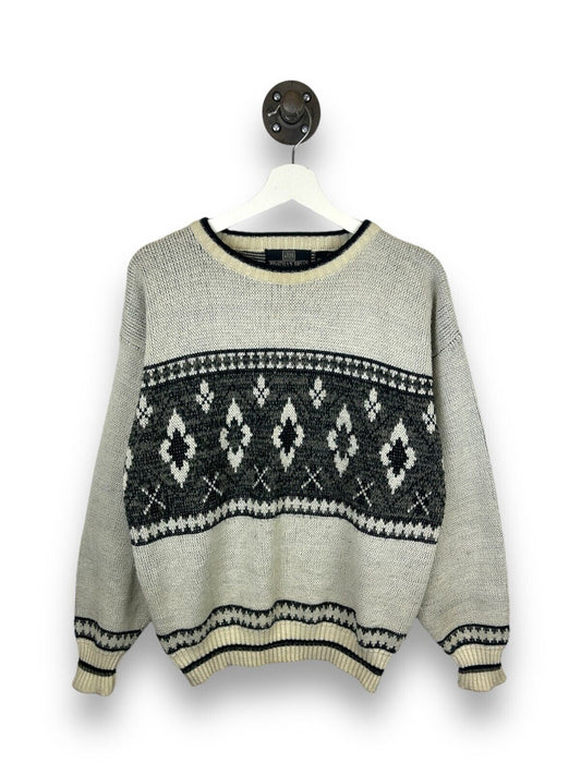 Vintage 90s Jonathan Bryan Pattern Pullover Knit Sweater Size Medium Beige
