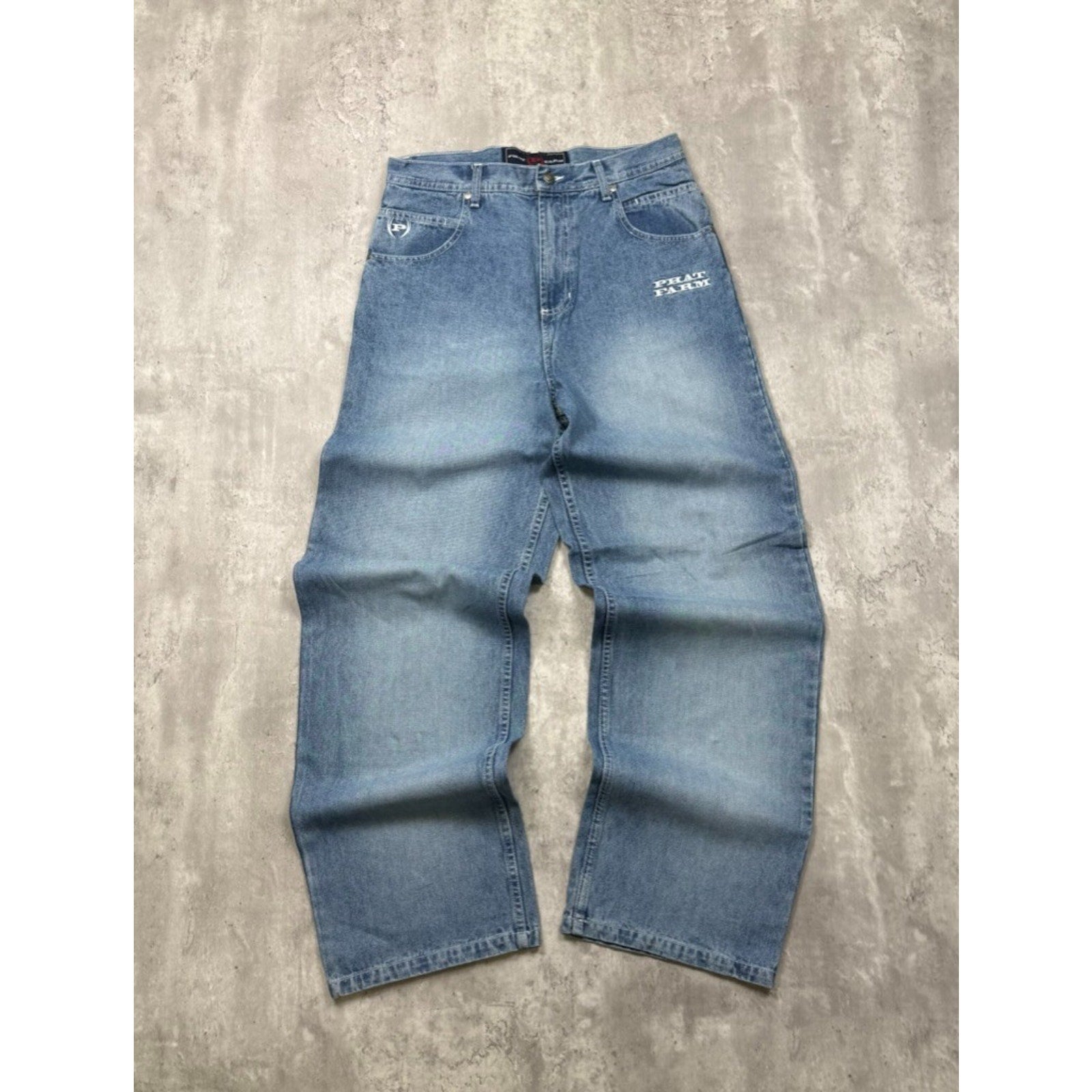 Vintage Y2K Womens Phat Farm Embroidered Logo Medium Wash Denim Pants