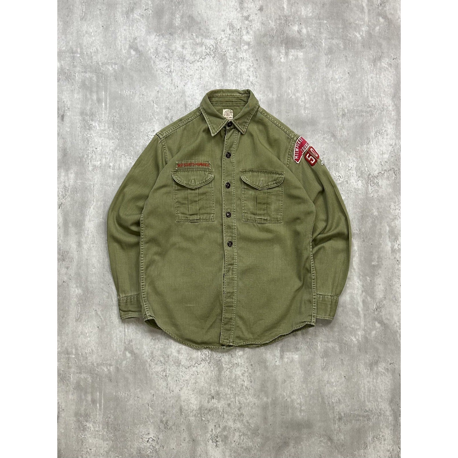 VTG 1950s Boy Scouts Of America Sanforized Patched Button Up Shirt Size Small