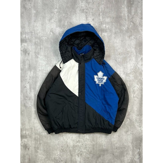 Vintage 90s Toronto Maple Leafs NHL Insulated Full Zip Hooded Jacket Size Large