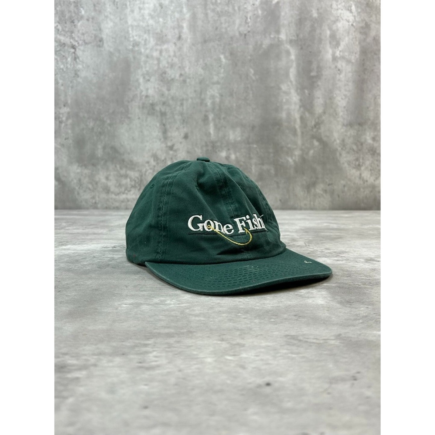Vintage Gone Fishin' Embroidered Spellout Strapback Hat OSFA
