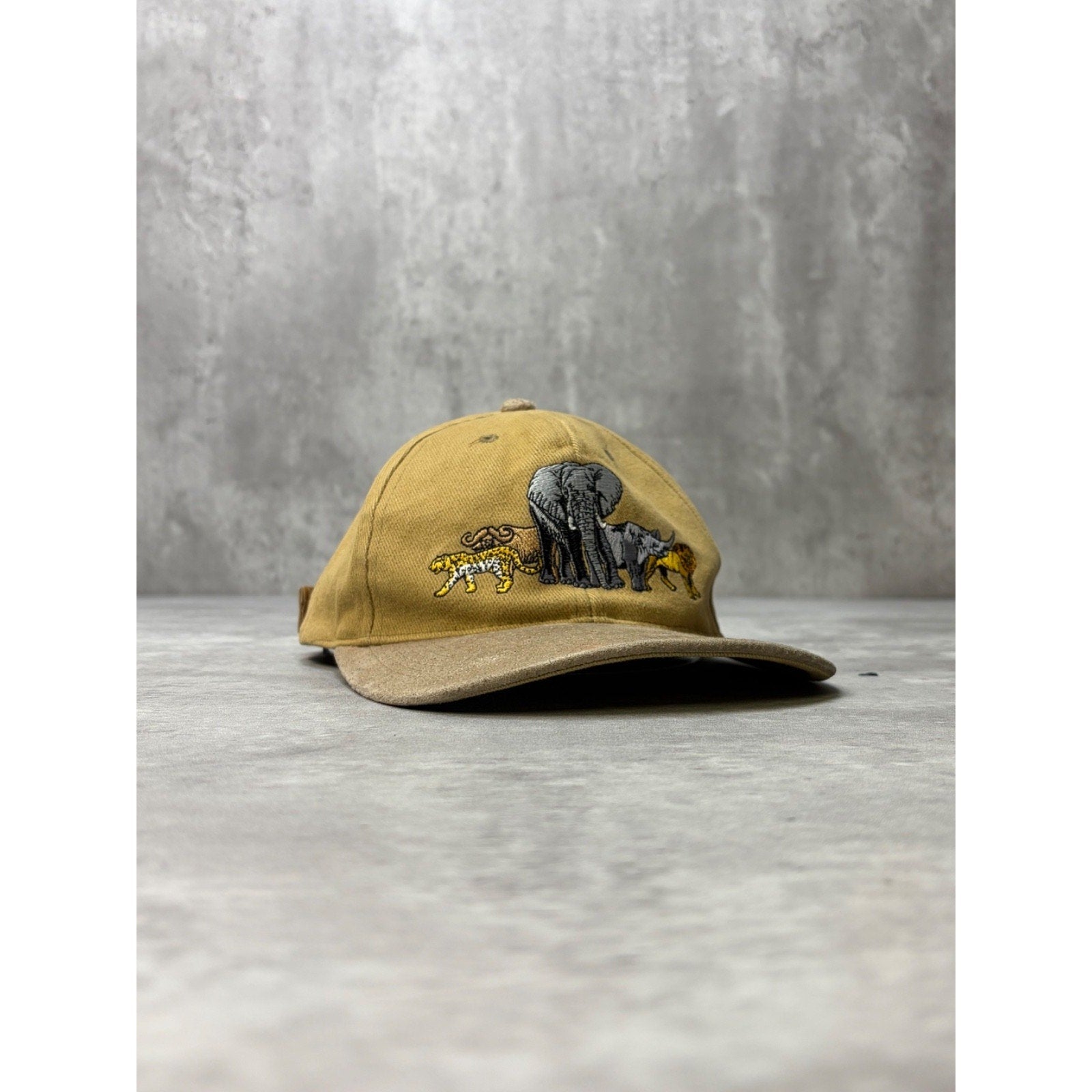Vintage Safari Animal Out Of Africa Embroidered Strapback Hat OSFA