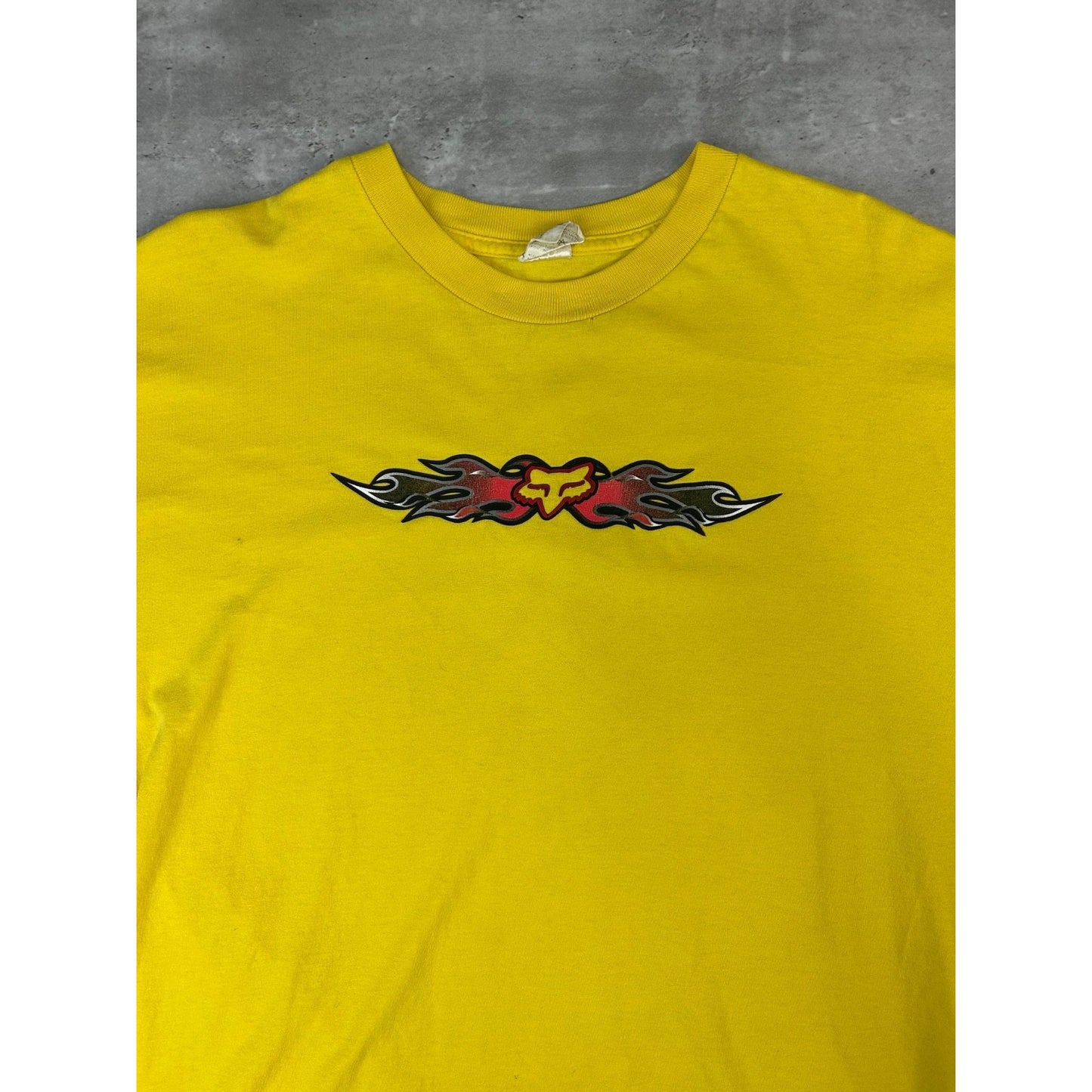 Vintage Fox Racing Motocross Flame Logo Graphic T-Shirt Size XL Yellow