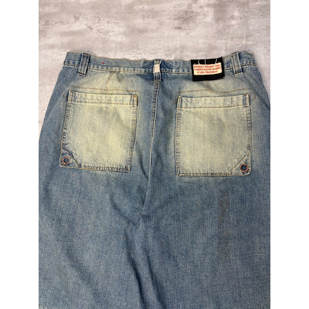 VTG Y2K Dtek Jeans Faded Medium Wash Denim Spellout Cuff Cargo Shorts Size 42