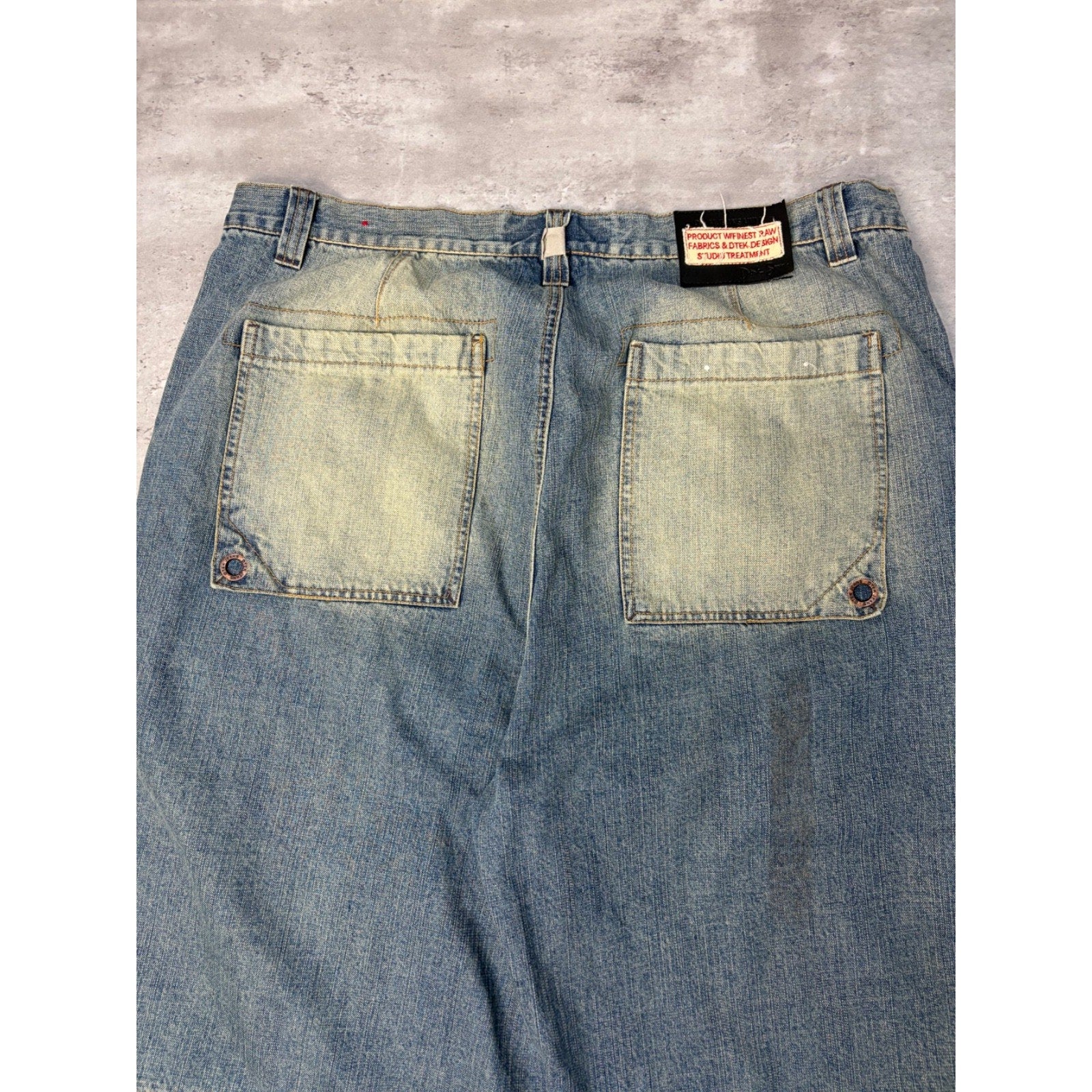 VTG Y2K Dtek Jeans Faded Medium Wash Denim Spellout Cuff Cargo Shorts Size 42
