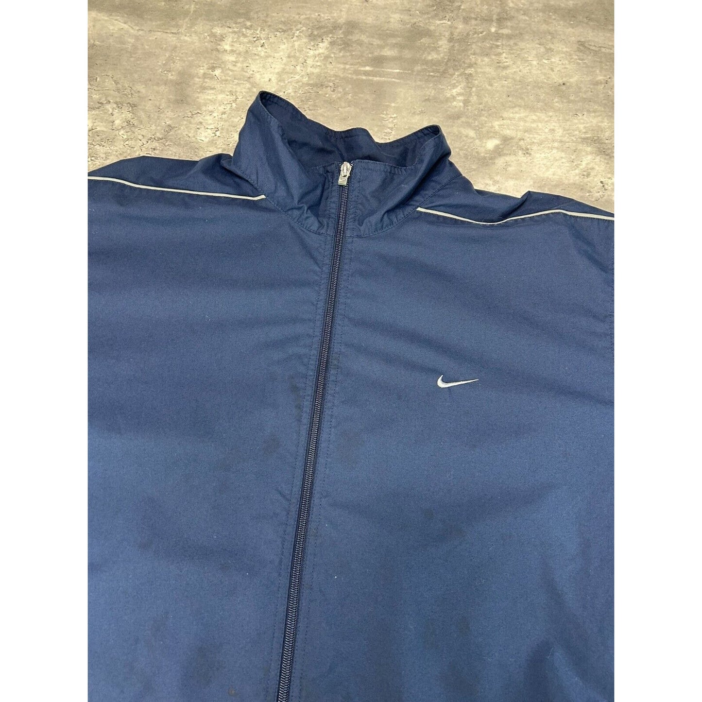 Vintage Nike Embroidered Mini Swoosh Full Zip Cinched Jacket Size 2XL Blue