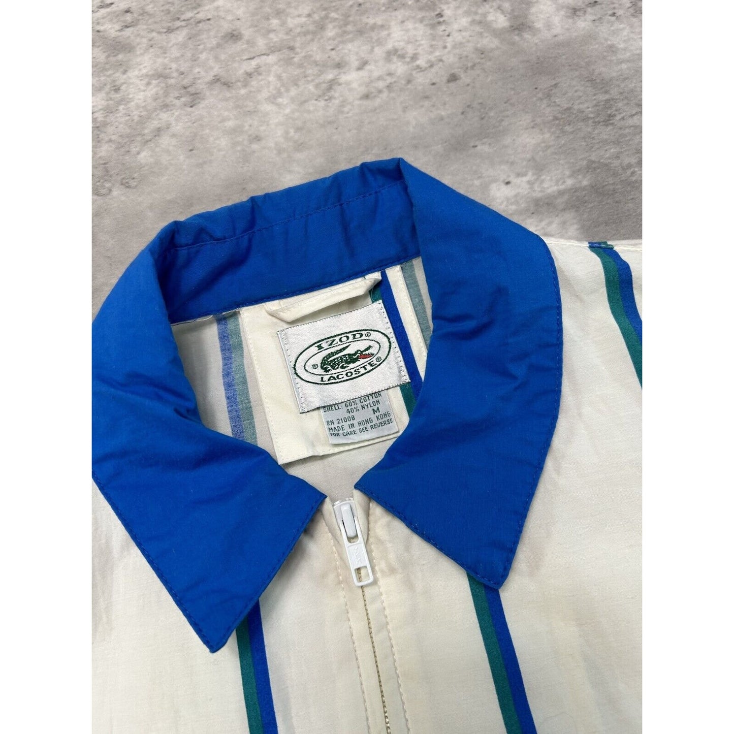 Vintage 1990s Izod Lacoste Striped Full Zip Nylon Windbreaker Jacket Size Medium