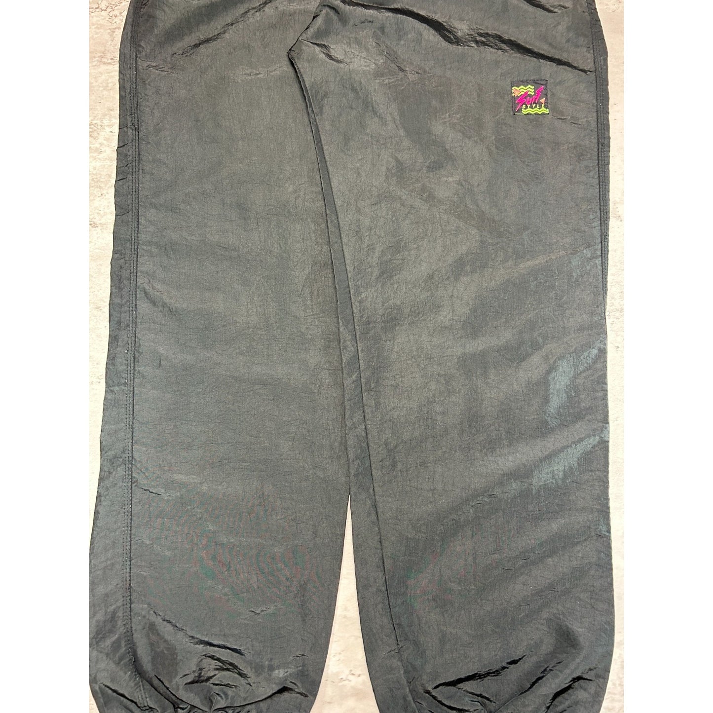 Vintage 90s Surf Style Embroidered Patch Nylon Track Pants Size XL Black
