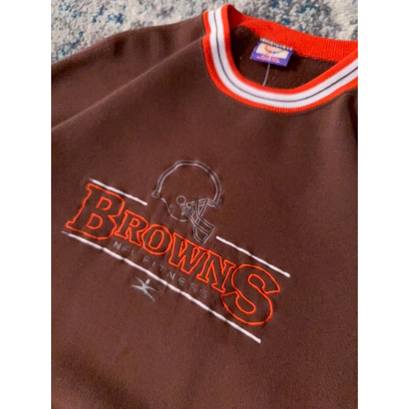 Vintage 90s Cleveland Browns NFL Fitness Embroidered Helmet Sweatshirt Sz XL