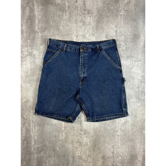 Vintage Carhartt Workwear Dark Wash Denim Carpenter Shorts Size 37 Blue